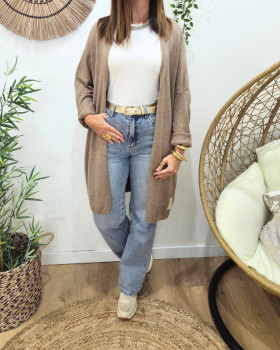 Gilet long femme uni-Taupe clair
