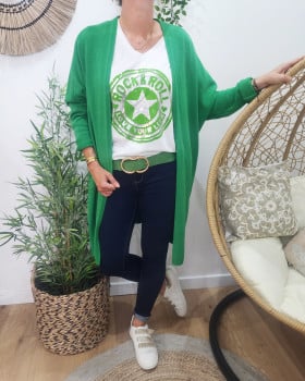 Gilet long uni-Vert