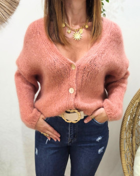 Gilet femme boutons nacrés Begonia-Rose