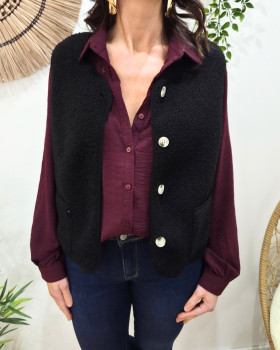 Gilet femme sans manche bouclettes noir Alya