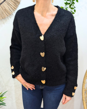 Gilet femme boutons coeurs dorés-Noir