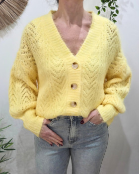Gilet boutonné ajouré-Jaune