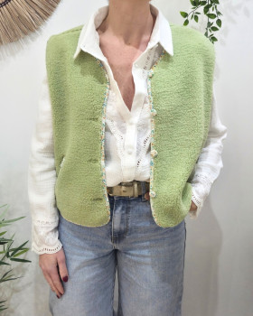 Gilet femme sans manche bouclettes vert Eden