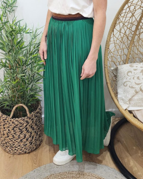 Jupe longue plissée femme élastique pailleté-Vert gazon
