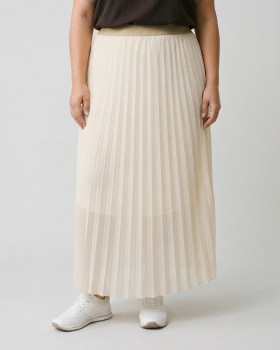 Jupe longue plissée femme grande taille élastique doré pailleté-Beige