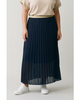 Jupe longue plissée femme grande taille élastique doré pailleté-Bleu marine