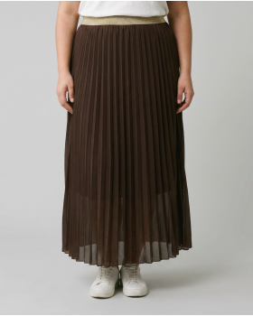 Jupe longue plissée femme grande taille élastique doré pailleté-Marron