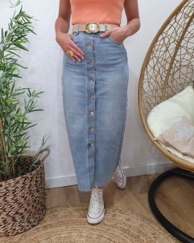 Jupe longue en jean femme bleu clair boutonnée