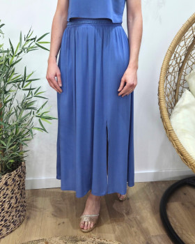 Jupe longue femme fluide unie bleu