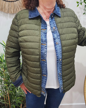 Doudoune femme kaki rebords jeans