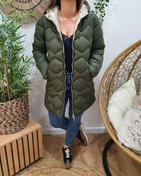 Parka doudoune kaki femme longue réversible dorée Isabela