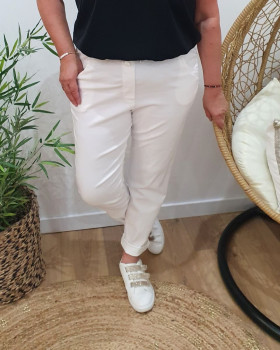 Pantalon fluide uni-Blanc
