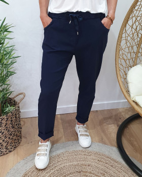 Pantalon femme fluide uni-Bleu marine