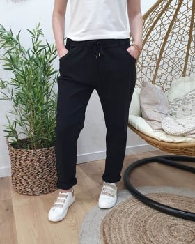 Pantalon fluide uni-Noir
