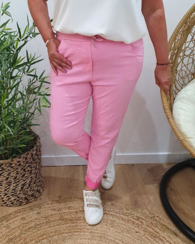 Pantalon femme fluide uni-Rose baby