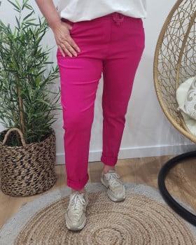 Pantalon femme fluide uni-Rose fuchsia