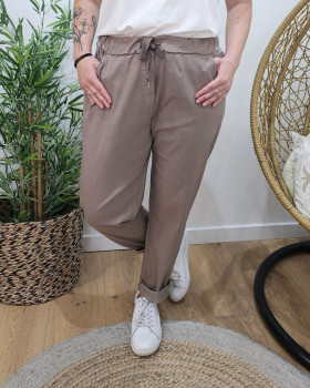 Pantalon femme fluide uni-Taupe