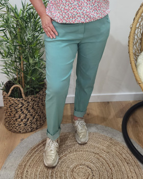 Pantalon femme fluide uni-Vert agate