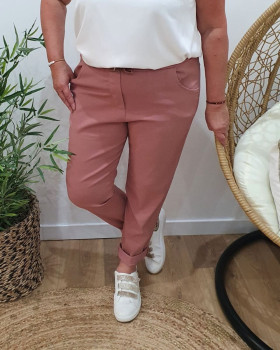 Pantalon femme fluide uni-Vieux rose