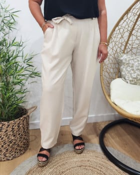 Pantalon femme élastique grande taille Carole-Beige