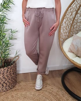 Pantalon femme élastiqué Taglia-Taupe foncé