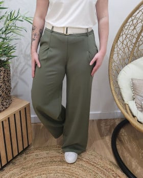 Pantalon femme élastiqué coupe droite Adelheid-Kaki