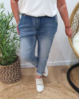 Jean grande taille élastique bleu délavé