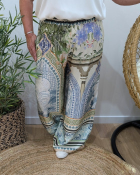 Pantalon fluide femme grande taille à motifs Aliona-Bleu