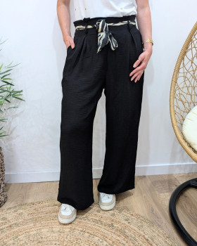 Pantalon fluide femme noir ruban à motifs