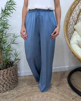 Pantalon fluide satiné femme uni Lyséa-Bleu indigo
