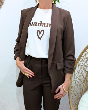 Blazer femme manches plissées marron choco