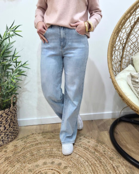 Jean femme wide leg power stretch taille haute bleu clair coupe confort +