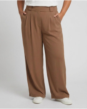 Pantalon femme élastiqué coupe large et fluide-Camel