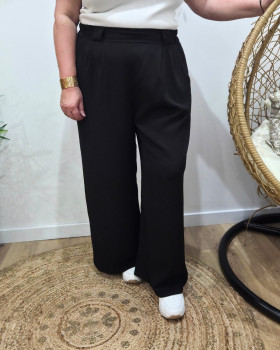 Pantalon femme élastiqué coupe large et fluide-Noir