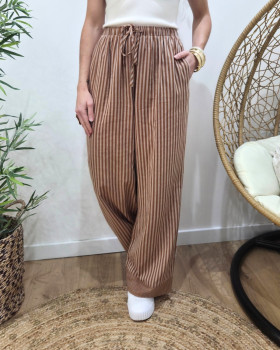Pantalon femme rayé Ginger-Camel