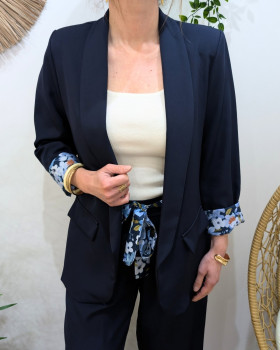Blazer femme bleu marine manches fleuries Malea