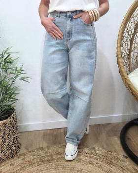 Jean barrel femme bleu clair délavé