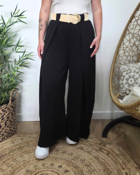 Pantalon femme élastiqué coupe large et fluide Callisto-Noir