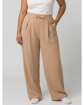 Pantalon femme fluide beige sable ceinture bijou Callista