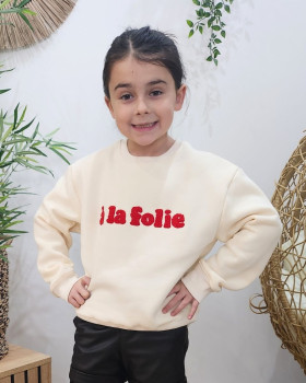 Sweat enfant beige A la folie rouge