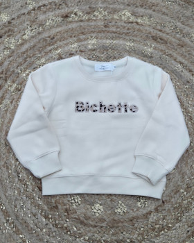 Sweat enfant beige broderie léopard