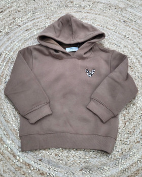 Sweat capuche enfant marron coeur léopard