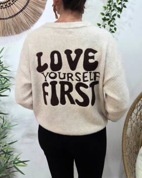 Pull femme beige love yourself first