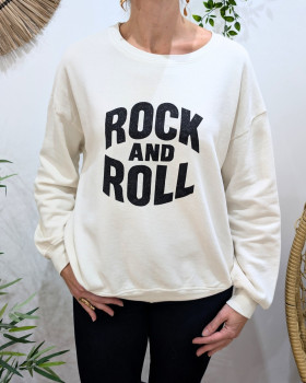 Sweat femme rock n roll paillettes-Beige