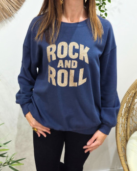 Sweat femme rock n roll paillettes-Bleu
