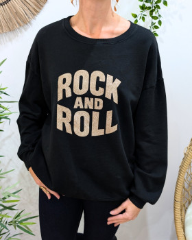 Sweat femme rock n roll paillettes-Noir