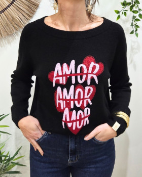 Pull femme AMOR AMOR MOR-Noir