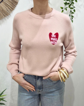 Pull femme coeur OUI MAIS NON-Rose poudré