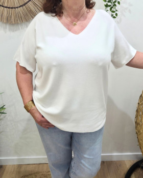 Pull fin femme oversize manches courtes-Blanc