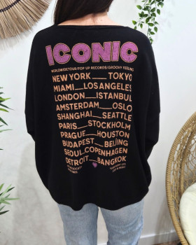 Pull femme col V Iconic-Noir